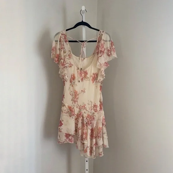 Free People Love To Love Mini Dress Flowy Floral Sheer Ruffle Dress Size Medium - Picture 4 of 6